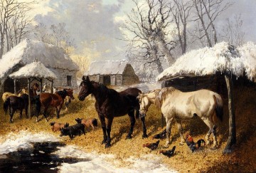  winter - Ein Hof Szene im Winter John Frederick Herring Jr Pferd